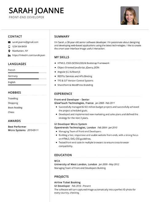 One Page Resume Format from app.resumekraft.com
