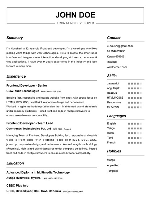 Sample Resume Format from app.resumekraft.com