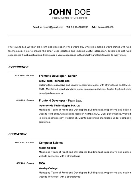 Standard Resume Format from app.resumekraft.com